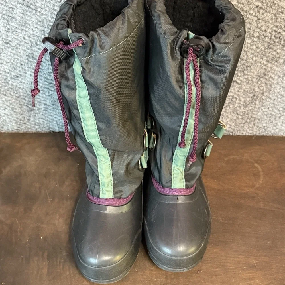Sorel Kaufman Youth Size 3 Nylon Boots Black Snow Rain Cold Made In Canada